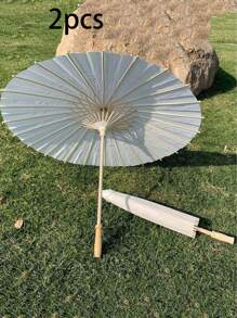 6 件套，白色纸伞，木柄，无羽毛，DIY 新娘送礼会派对装饰，婚礼派对道具，摄影配件