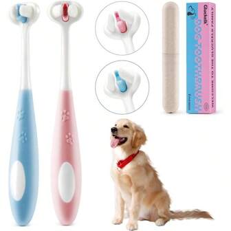 2 Pcs 3Sided Dog Toothbrush, Puppy Toothbrushes, Ultra Soft Nano Bristles, Suitable For Teeth With Sensitive Gums, Pet Dental Care Oral Hygiene, For Small And Medium Dogs