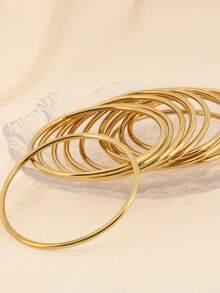 18K Gold Plated Stainless Steel Women's Bracelet, Fashion Luxury Minimalist Basic Bracelet, Waterproof Jewelry - Gold - View 8