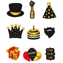 30件套（黑金配色）生日拍照道具派对用品套装 - 生日快乐派对礼物，包含闪光标牌和摆拍道具 - 黑色 - 查看 6