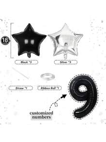 بالونات أرقام مخصصة بقياس 32 بوصة باللون الأسود والذهبي والفضي، أرقام لعيد الميلاد الخاص بك، كما وبالونات بأشكال نجمية بقياس 18 بوصة باللونين الأسود والفضي، الأسود والذهبي، الأحمر والأزرق والأبيض، مناسبة ل- عيد الميلاد وحفلات الاستحمام وعيد الزواج والسنة الجديدة والتخرج وحفلات التزيين