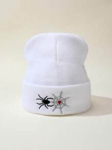 Unisex Spider Web Embroidered Knit Beanie Hat, Suitable For Holiday And Daily Wear