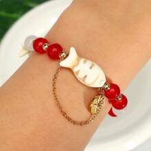1 Set New Bohemian Glass Beads, Starfish & Small Fish Chain Bracelet (Random Color)