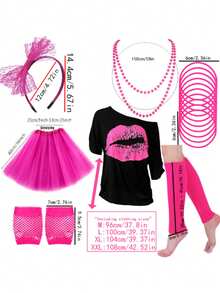 Forever & Moment 80s Outfits Costume Accessories For Women -T-Shirt, Necklace, Tutu Skirt & More For Halloween, Birthday Parties - Multicolor - View 3