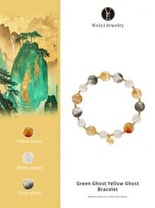 [VE] 1 件高品质 925 纯银天然巴西绿幽灵石英女式手链，黄色幽灵石英招财，搭配天然白水晶手链，适合自己、女朋友、男朋友、妈妈 - 颜色随机 - 手鍊 - 查看 1