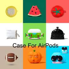 1个创意苹果无线蓝牙耳机保护套（随机附赠挂钩），适用于 Pro 3，宇航员/西瓜/足球/垃圾袋/枕头/柠檬片/番茄/小丑鱼/南瓜造型耳机保护套，卡通可爱硅胶防震苹果耳机保护套，适用于 1/2/3/4/Pro/Pro2，万圣节南瓜造型耳机保护套 - 彩色 - 查看 1