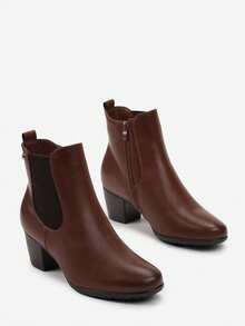 Fashion Casual Minimalist Daily Versatile High Heel Women Ankle Boots - Coffee Brown - View 3