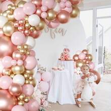 119pcs Rose Gold And Pink Balloon Arch Kit, Chrome Latex Balloons, Suitable For Wedding, Engagement, Valentine's Day, New Year, Birthday, Baby Shower, Gender Reveal, Birthday, Room Party Decoration