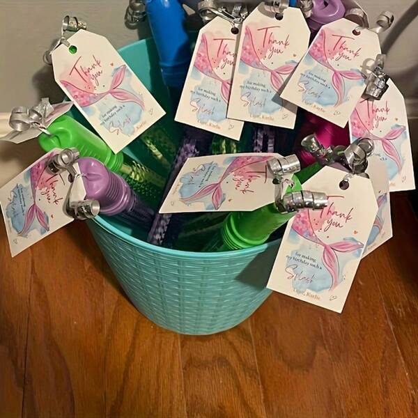 20pcs Mermaid Birthday Gift Tags, Underwater Thank You Labels, Mermaid Party Girls Pink & Gold