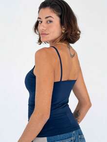 Thin Strap Tank Top In Polyamide Blouse With Lining Suplex Blouse - Navy Blue - View 3