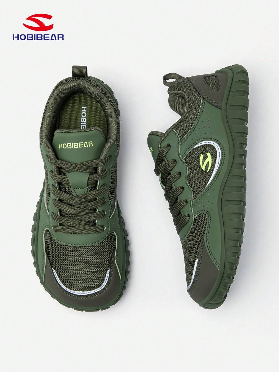 HOBIBEAR （小 2 个尺码）男士运动鞋，低帮系带时尚休闲运动鞋，舒适透气宽头跑步鞋，适合所有季节 - 軍綠色 - 查看 1