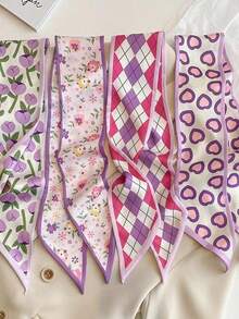 4 件套女士黑色真丝围巾、颈巾和发带，适合日常发饰、包装袋、礼物和装扮头带，适合女性、学校用品、大学