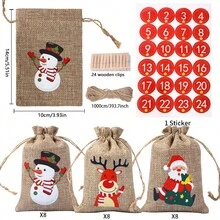 Christmas Burlap Drawstring Linen Pouch, Gift Packaging, Party Candy Bag, Christmas Gift Bag Set