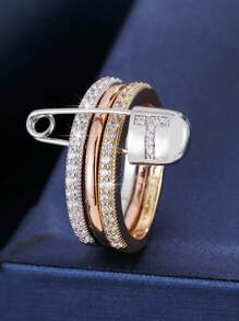 1 pezzo Anello da donna unico con design a 3 anelli e un singolo ago, decorato con zirconia cubica