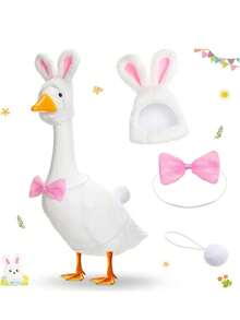3 件水泥鹅服装草坪鹅雕像衣服兔耳帽和领结尾巴适合派对庭院户外