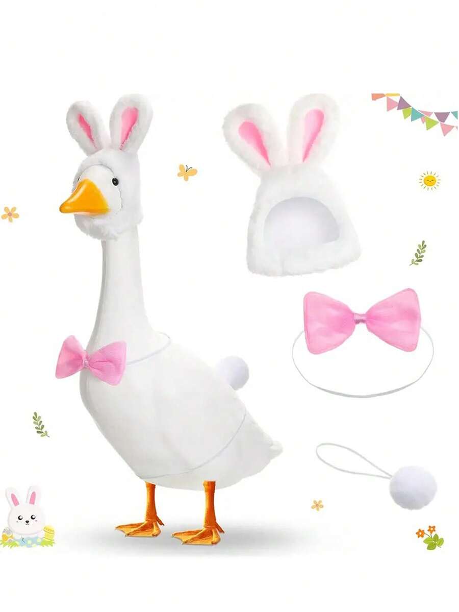 3 件水泥鹅服装草坪鹅雕像衣服兔耳帽和领结尾巴适合派对庭院户外