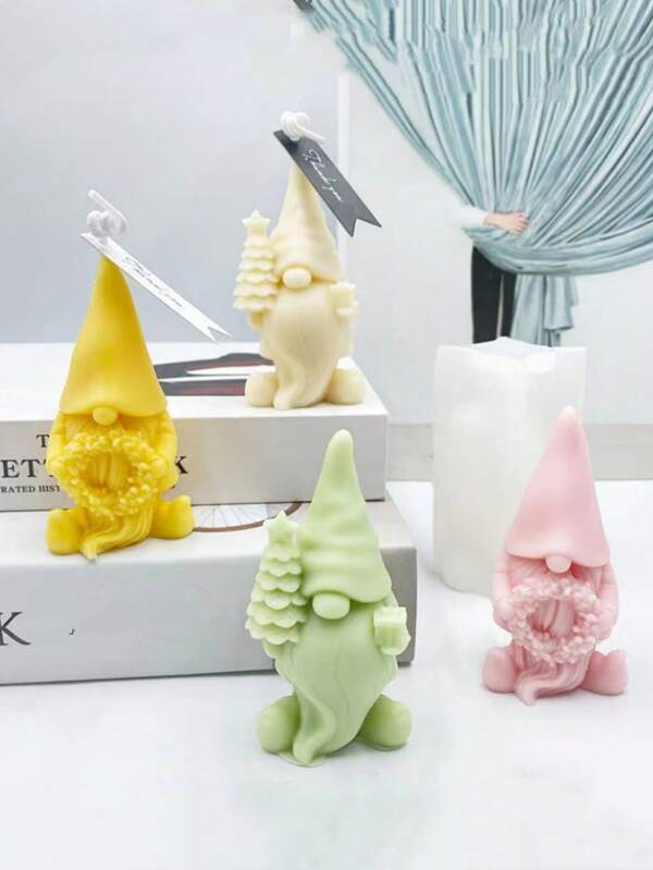 1pc Christmas Gift Wreath Gnome Wax Mold Silicone Mold DIY Candle Holding Gnome Hanging Ornaments Decoration
