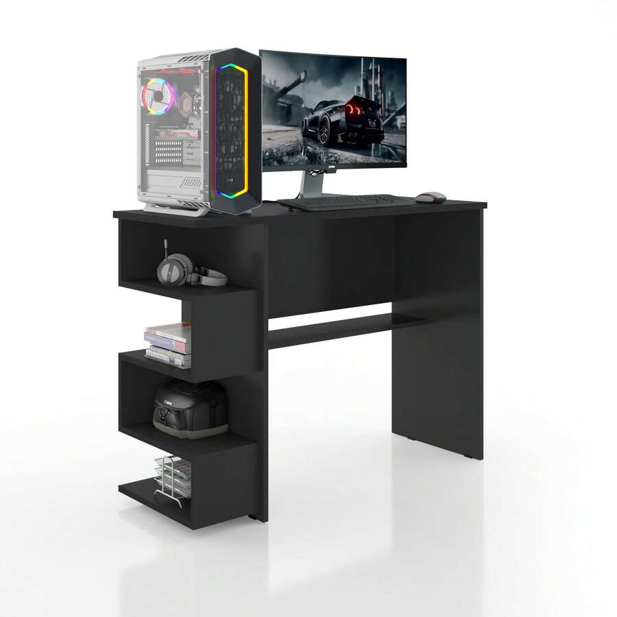 Elite Gaming Computer Table – Compact Desk With Side Niches – Ideal For Study, Work Or Games – Assorted Colors - 黑色 - 查看 1