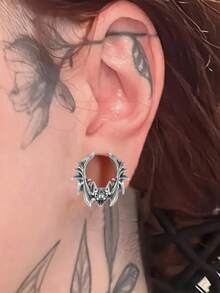 一对朋克铜制 U 形蝙蝠翼耳道和耳塞加强器无线喇叭形马鞍形耳重计穿孔耳环男女通用日常生活中酷炫复古 - 1對蝙蝠耳擴 - 查看 3