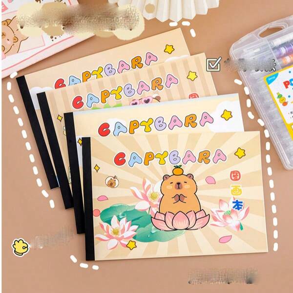 1pc A4 Thick Blank Drawing Book, Capybara Painting Notebook For Children, Elementary Students, Sketchbook For Doodle And Watercolor