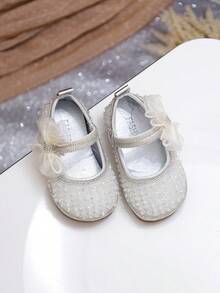 Infant Fashion Flats, Baby Spring/Summer Toddler Shoes, Shiny Bowknot Princess Shoes For Girls, Suitable For Party, Formal Wear, Vacation - Silver - View 2