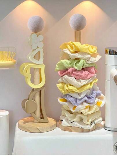 Organizador de madera grande para lazos de pelo, soporte de exhibición de accesorios para el cabello de alta calidad para lazos, scrunchies, cintas, moderno, minimalista, elegante, estiloso, multiusos, funcional, de moda, palabras clave de alta conversión, perfecto para tocador, dormitorio, sala de estar, oficina, regalo para mujeres, niñas, temporada festiva, organizador de accesorios para el cabello imprescindible, pieza de acento elegante y única.