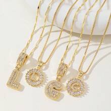 Letter Necklace Bling Dainty Necklaces Chunky Custom Name Necklace Personalized Round Circle Pendant Zirconia Letters Name Crystal Jewelry Gifts For Women - Gold - View 1