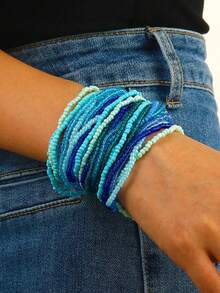 Set de 20 piezas Brazaletes elásticos apilables con cuentas de estilo bohemio y degradado de color para uso diario - Multicolor - Ver 17