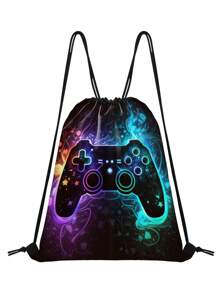 Kids' Fun Pattern Drawstring Bag - Teens Sport Gym Swim Travel Work Hiking Daypack Bag, Lightweight & Durable, Cute Designs Basketball,Game Print - Perfect For School, Sports, Travel, And Toy Storage