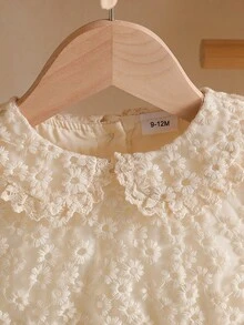 女婴蕾丝公主裙，圆领设计，优雅精致，全蕾丝面料搭配花卉图案，精致甜美，彼得潘领设计，适合春秋季节 - 杏色 - 查看 3