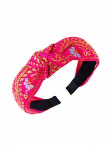 1pc New Wide Knotted Headband, Retro Palace Style Fashion Embroidered Fabric Headband For Women Travel Accessories Hair Band Diadema Hair Hoop - Multicolor - View 18