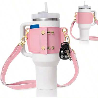 1 chiếc túi đựng cốc bằng da PU 30oz có dây đeo, túi bảo vệ bình nước, giá đỡ cốc di động cho cốc giữ nhiệt, phụ kiện đồ uống du lịch đa chức năng.
