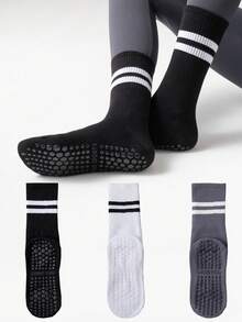 1/5/10双/包 女款随机春秋款双条马卡龙色脚底硅胶带抓地力适合室内瑜伽普拉提拉力健身舞蹈搭配瑜伽裤运动服中筒袜