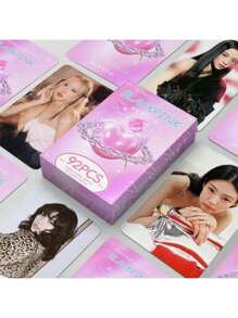 bandai 92 piezas Tarjetas LOMO (60 tarjetas + 32 pegatinas) Tarjetas de fotos de alta definición de Lisa, Jennie, Rose, Jisoo, nuevo álbum KPOP, fotos de firma periféricas, tarjetas de ídolos, tarjetas de apoyo a los fans, colección esencial, adecuadas para regalos sorpresa en fiestas de cumpleaños, empaquetadas como regalo para niñas