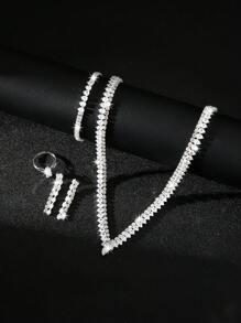 Set de 5 piezas de joyería minimalista con forma de V con circonita cúbica, adecuado para uso diario, boda, cumpleaños, viaje y fiesta de mujeres