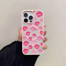 Kiss Marks Mobile Phone Case, Designed With Vibrant Pink And Red Lip Print Design, Suitable For IPhone 16, 15, 14, 13, 12 And 11 Pro Models, Made Of TPU Material, And Provides Shockproof Protection. Perfect For Family, Friends, Children, Birthdays, Spring, Holidays, Boyfriends, Girlfriends, And Valentine's Day Gifts. - 粉色 - 查看 6