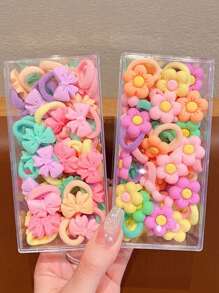 50/100 件随机可爱卡通花朵和蝴蝶发带，适合女士，适合马尾辫、发髻，很棒的礼物，塑料 PVC 四季皆宜，马尾辫夹，发圈，发绳