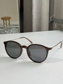 Women's Clip-On 2 In 1 Round Small Size Polarized Lens Eyeglasses Frame PZ948 - Marrón - Ver 4