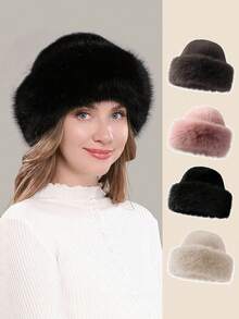 1 件帽子女冬季新款加厚保暖时尚简约渔夫帽仿貂毛女士蒙古帽温暖舒适遮阳冬装 - 彩色 - 查看 1