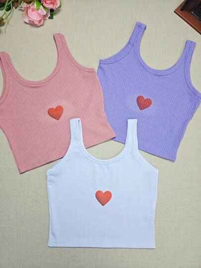 KIT3 Blusa Feminina TOP cropped Simples básico Regata Regata Sólido malha canelada