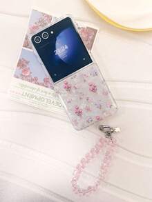 可爱粉色花朵贝壳手机壳带闪光手链适用于三星 Galaxy Z Flip 5 6 Z Flip6 ZFlip7 ZFlip 5 Zflip6 Zflip5 防震后盖防水防摔防刮 - 粉色 - 查看 4