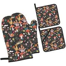 Mushrooms Snails Butterflies Oven Mitts And Potholders Professional Heat Resistant Cotton Oven Mitts Kitchen Gloves 4 Piece Set - 1 - View 3