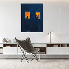 1pc Modern Canvas Wall Art - Unique Blue & Orange Framed Design With Silhouette Figures, Perfect For Living Rooms, Bedrooms, Offices, And Bathrooms, Office Artwork | Artistic Interior | Highquality Print, Large Canvas Wall Art - 藏蓝色 - 查看 2
