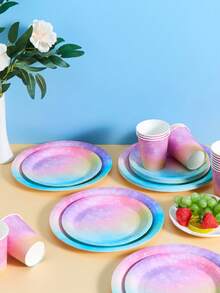 Juego de vajilla para fiesta galáctica, platos y vasos desechables con astronauta y nubes de diseño galáctico, apto para fiesta de cumpleaños con tema de astronauta, sirve vajilla para 25 invitados - Multicolor - Ver 4
