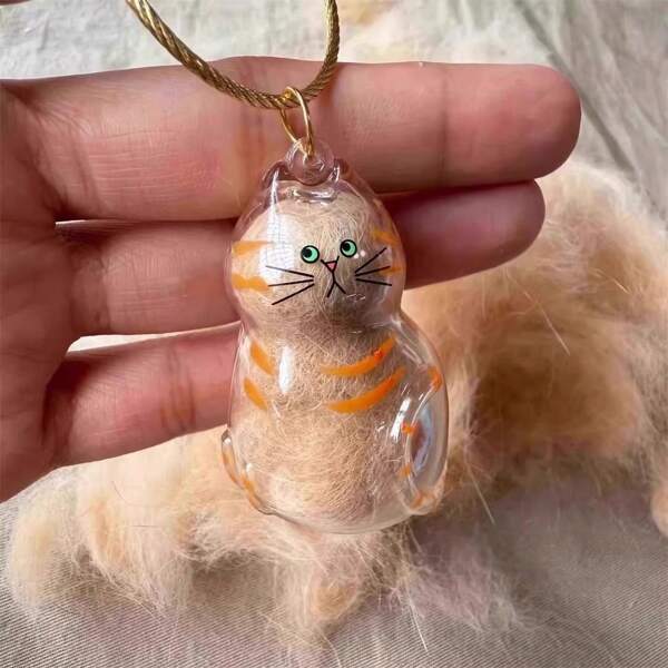 Contenitore di stoccaggio per peli di gatto trasparente e carino, ornamento da appendere, contenitore per la raccolta di pelo di animali domestici con design a capsula a forma di gatto