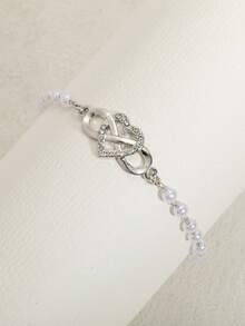 1 pieza Pulsera elegante y de alta gama con corazón y símbolo del infinito de metal con strass y perlas falsas, adecuada para uso diario de mujeres, gran regalo para el Día de Acción de Gracias, San Valentín, amigos