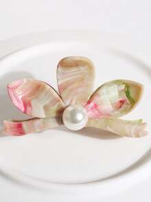 1 件装极简主义花朵和仿珍珠大号方形发夹，优雅发饰发饰花朵发夹，学校用品，大学秋季配饰