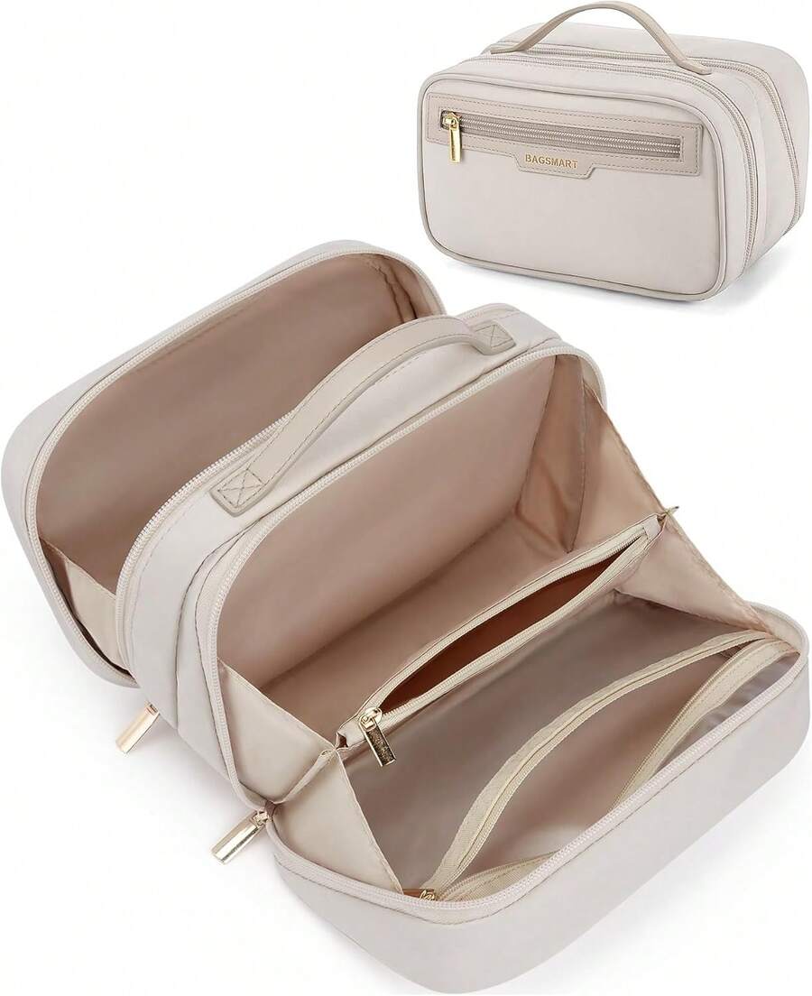 Neceser de viaje de gran capacidad, organizador portátil de maquillaje de gran apertura para mujer, ideal para artículos esenciales de viaje, artículos de tocador, accesorios, botellas y broc - 1 - Ver 1