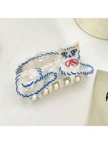 1pc Oversized Acetate Cute Curly Perm Cat & Goldfish Bowl Hair Claw Clip, Matte Anti-Slip Everyday Hair Accessory, Beautiful Gift Hair Accessories Animal Hair Clips, School Stuff, College