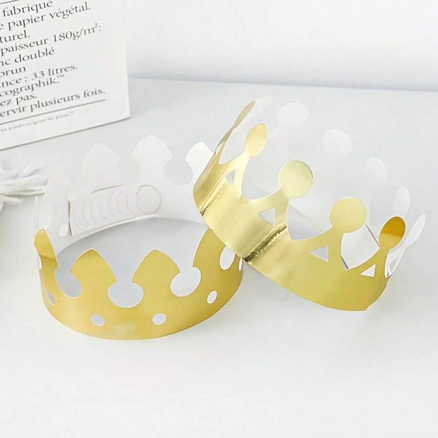 10pcs Elegant Golden Crown Party Hats - Disposable Paper Decorations For Birthday Celebrations & Festive Events, Featherless, No Power Needed - Multicolor - View 1